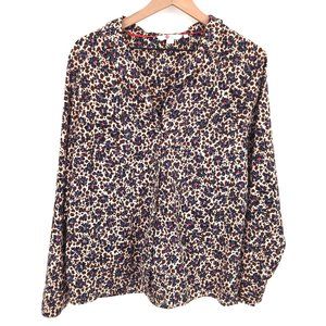 Boden button up long sleeve top shirt blouse animal print retro floral cream 14